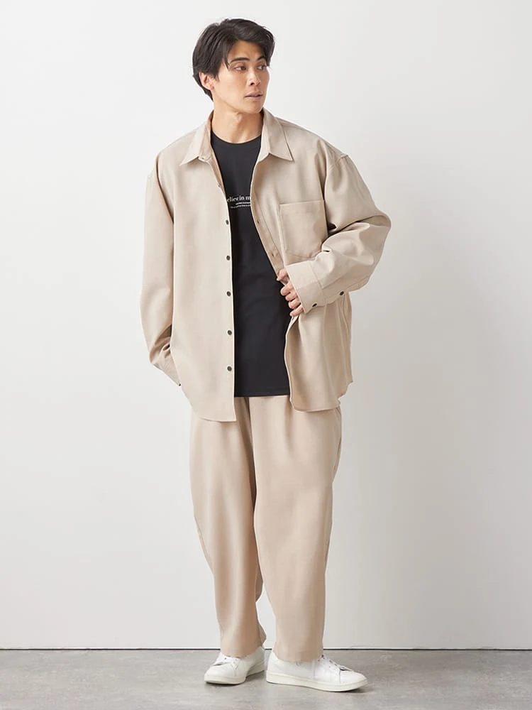 ベージュ 【TSC】テックリネンライトストレッチイージーシャツ