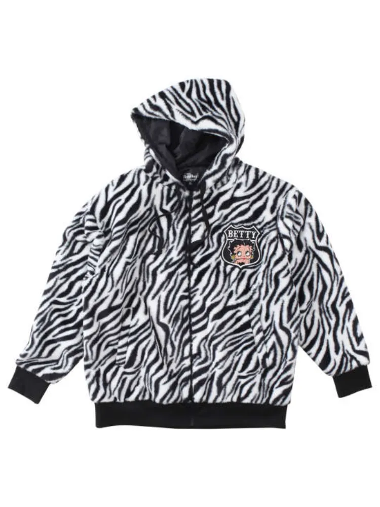 オフホワイト 【BETTY BOOP(ベティブープ)】フェイクファーフルジップ