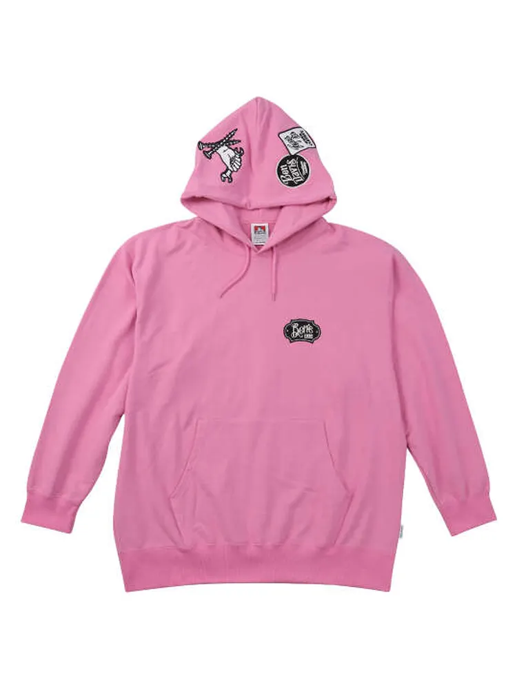 ピンク 【BEN DAVIS(ベン デイビス)】裏毛マルチワッペンプルパーカー