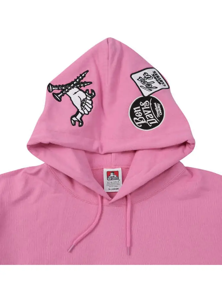 ピンク 【BEN DAVIS(ベン デイビス)】裏毛マルチワッペンプルパーカー