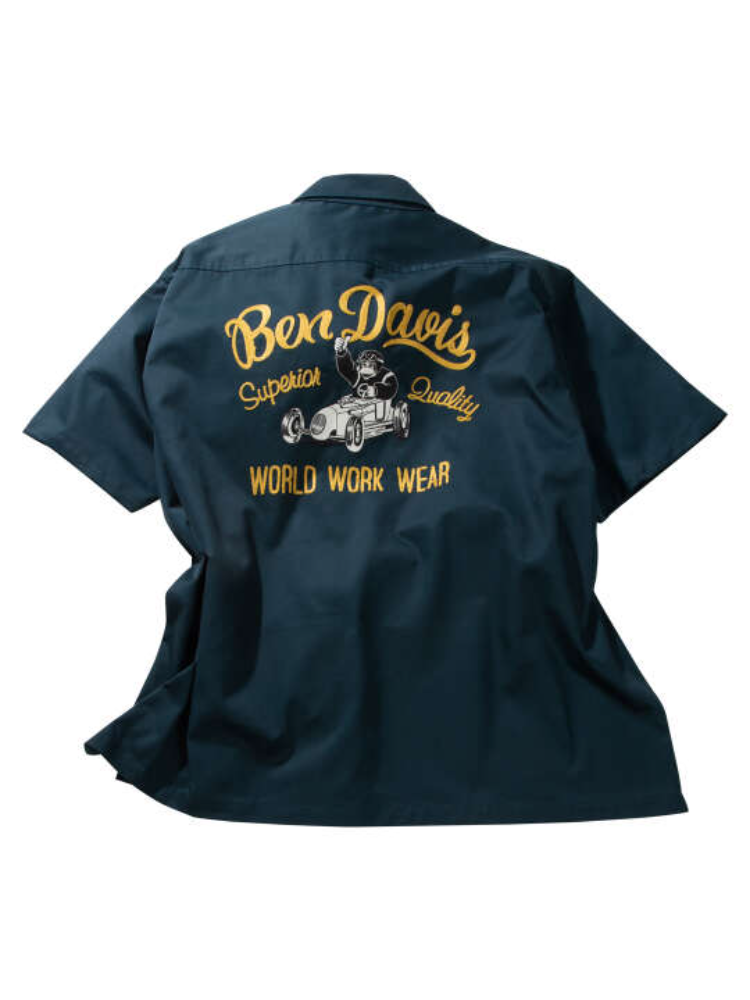 ブラック 【BEN DAVIS(ベン デイビス)】レーサーレトロ刺繍ワーク半袖