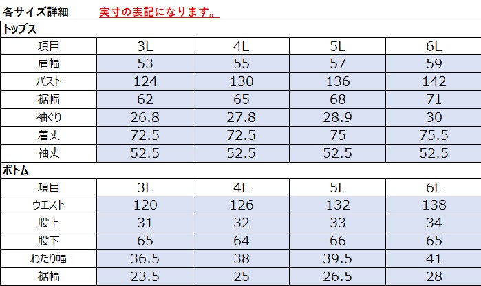 サイズチャート