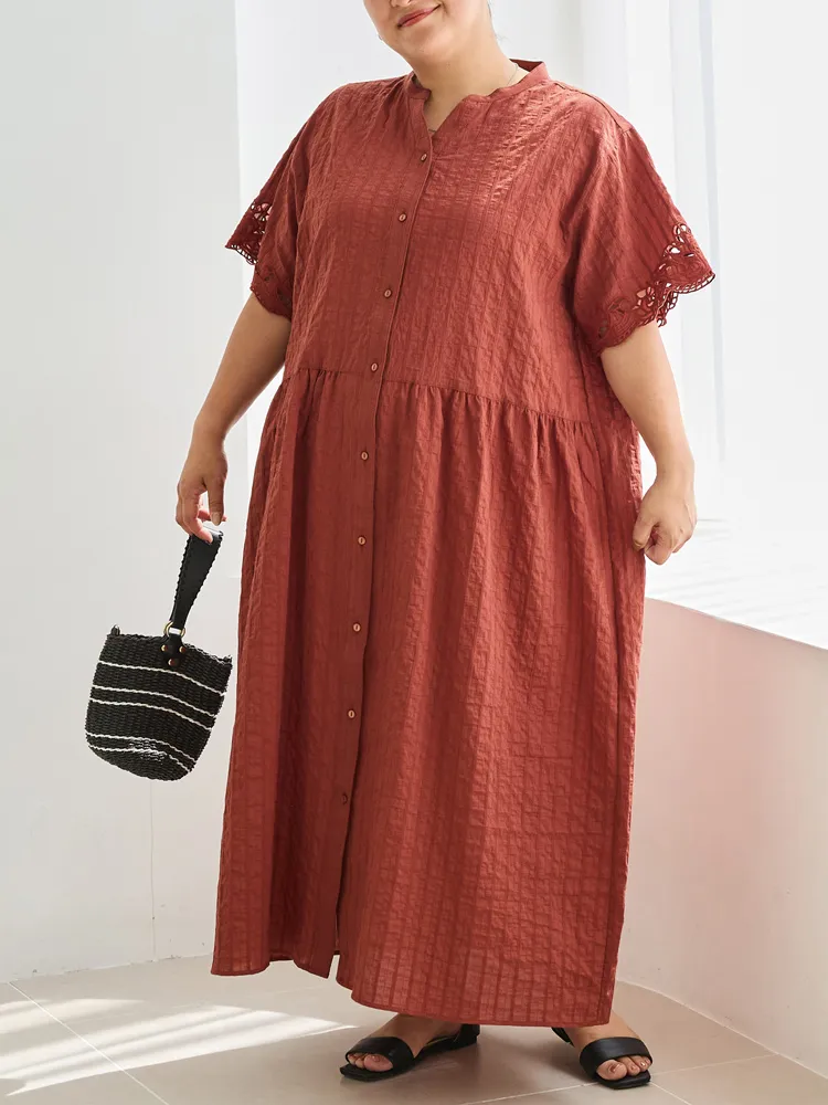 【LAVEANGE(ラビアンジェ)】袖刺繍ドビーストライプシャツワンピース