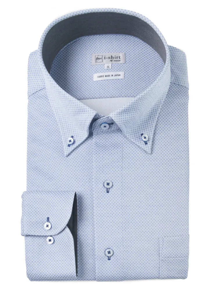 【完全ノーアイロン】長袖アイシャツフェザー柄ボタンダウン大きいサイズ