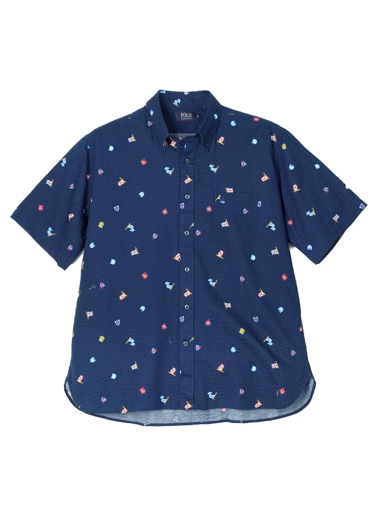 【POLOB.C.S(ポロ・ビーシーエス)】リップル小紋プリントシャツ大きいサイズ