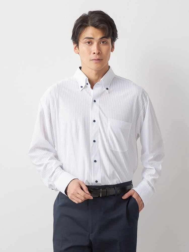 【完全ノーアイロン】長袖アイシャツ別生地切替ボタンダウンWEB専用