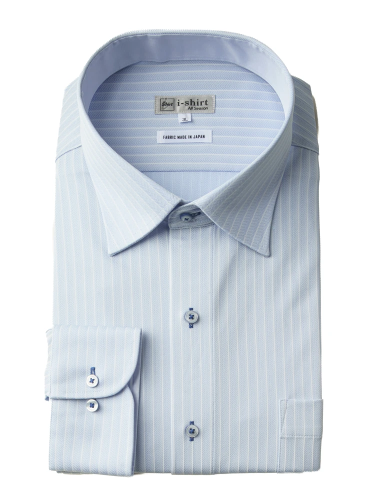 【完全ノーアイロン】長袖アイシャツ別生地切替柄コミセミワイド