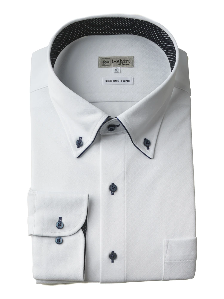 【完全ノーアイロン】長袖アイシャツ別生地切替柄コミパイピングボタンダウン
