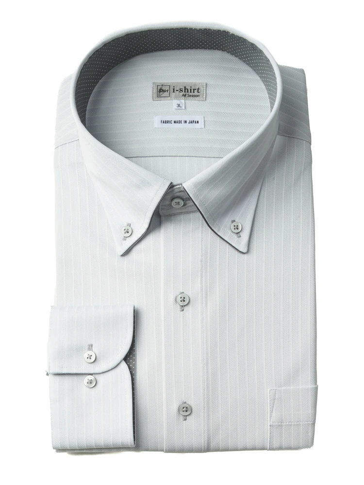 【完全ノーアイロン】長袖アイシャツ別生地切替柄コミパイピングボタンダウン