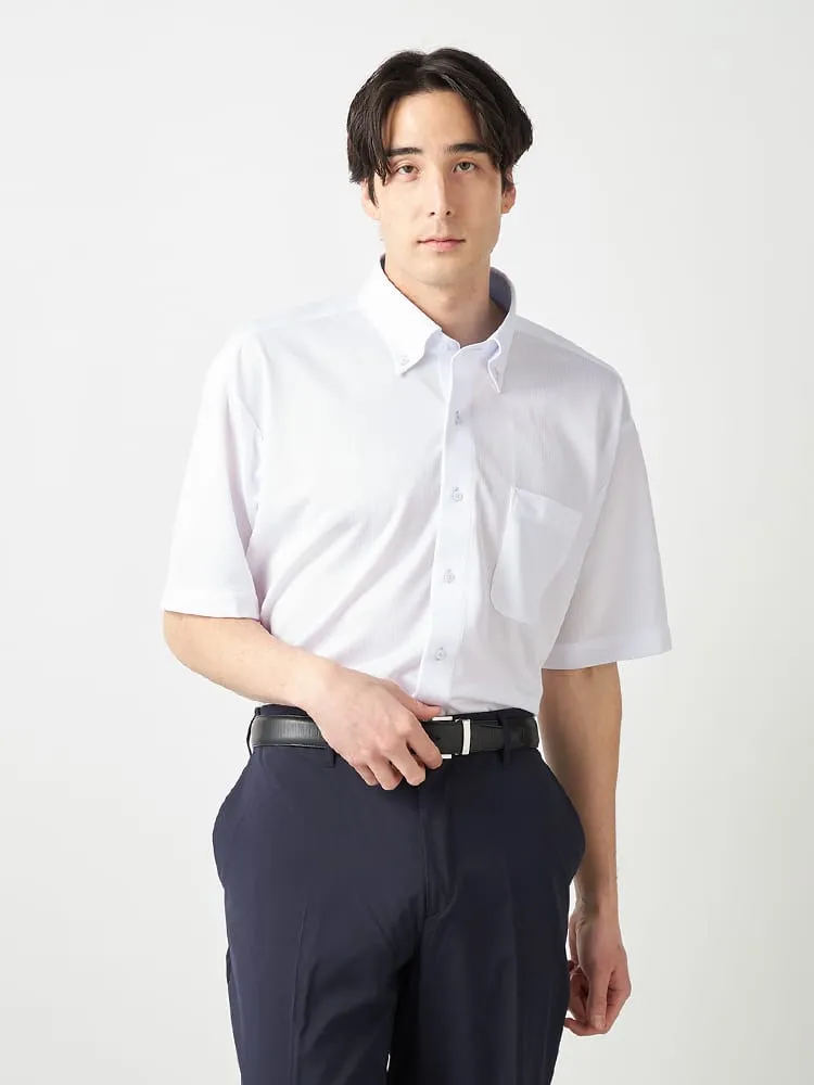 【WEB限定】【完全ノーアイロン】半袖アイシャツ別生地切替DRYAIRボタンダウン