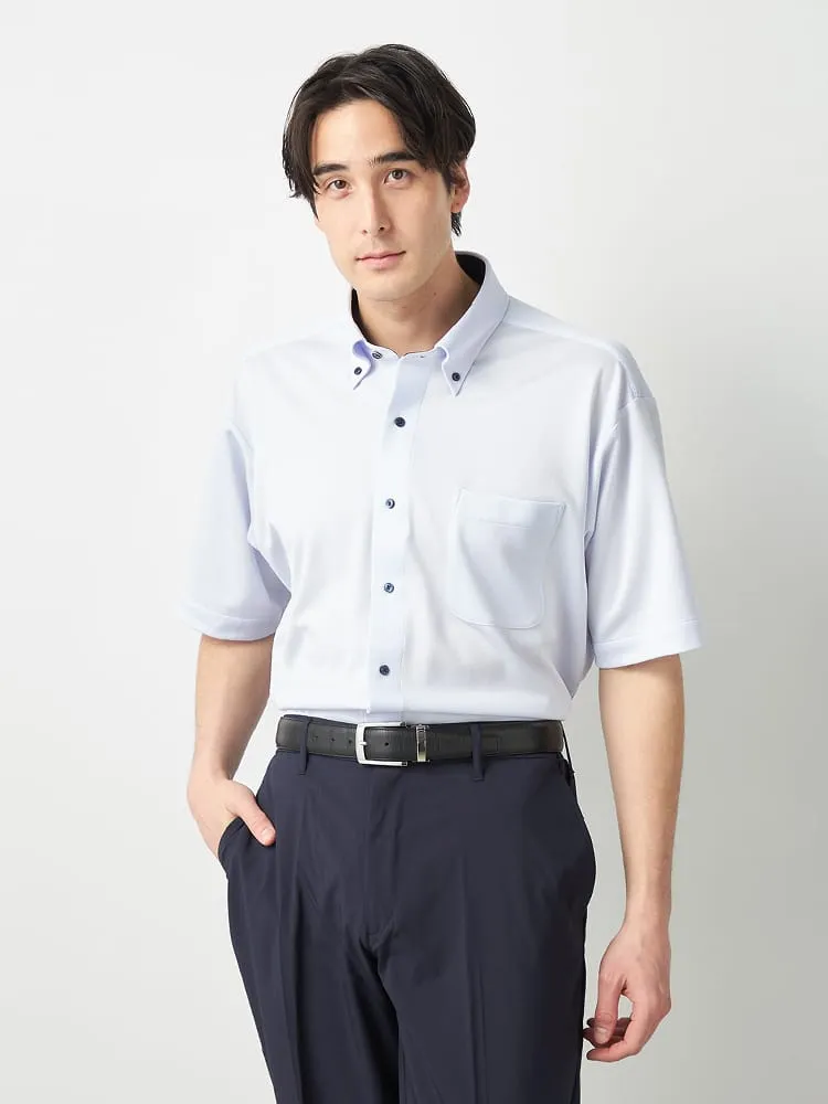 【WEB限定】【完全ノーアイロン】半袖アイシャツ別生地切替DRYAIRボタンダウン