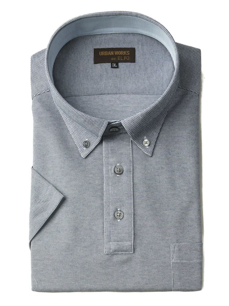 【アーバンワークス】刺し子調BIZポロシャツボタンダウン半袖