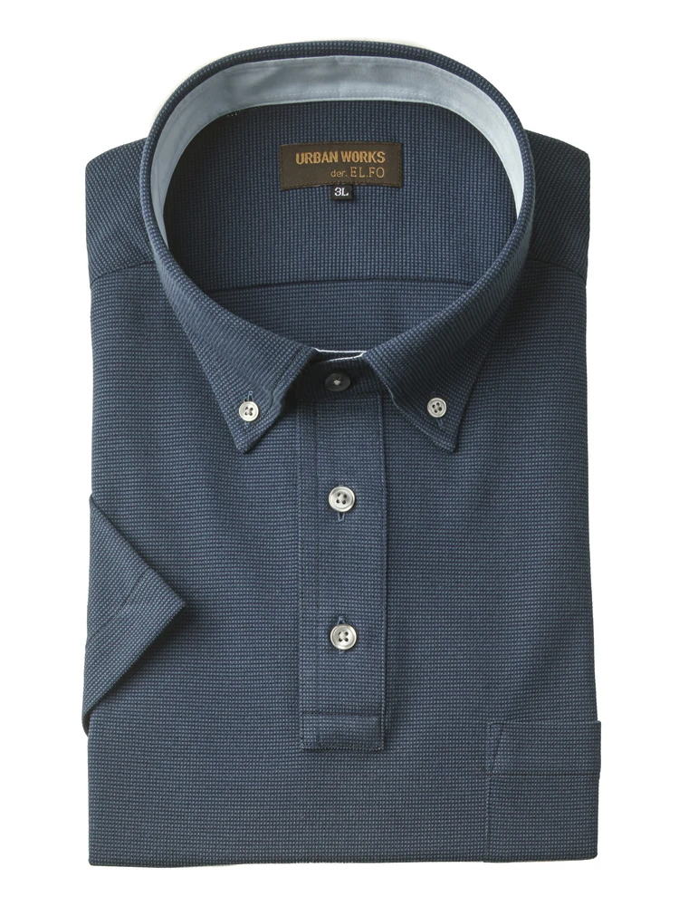 【アーバンワークス】織柄無地BIZポロシャツボタンダウン半袖