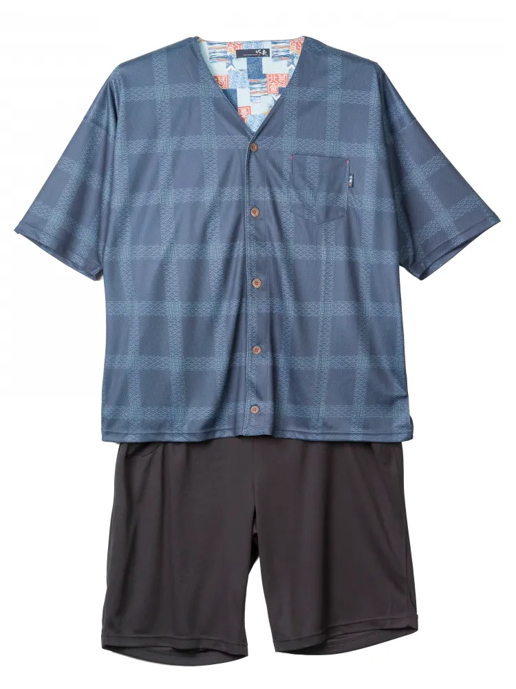 北斎エステルメッシュ市松柄全開ダボシャツ