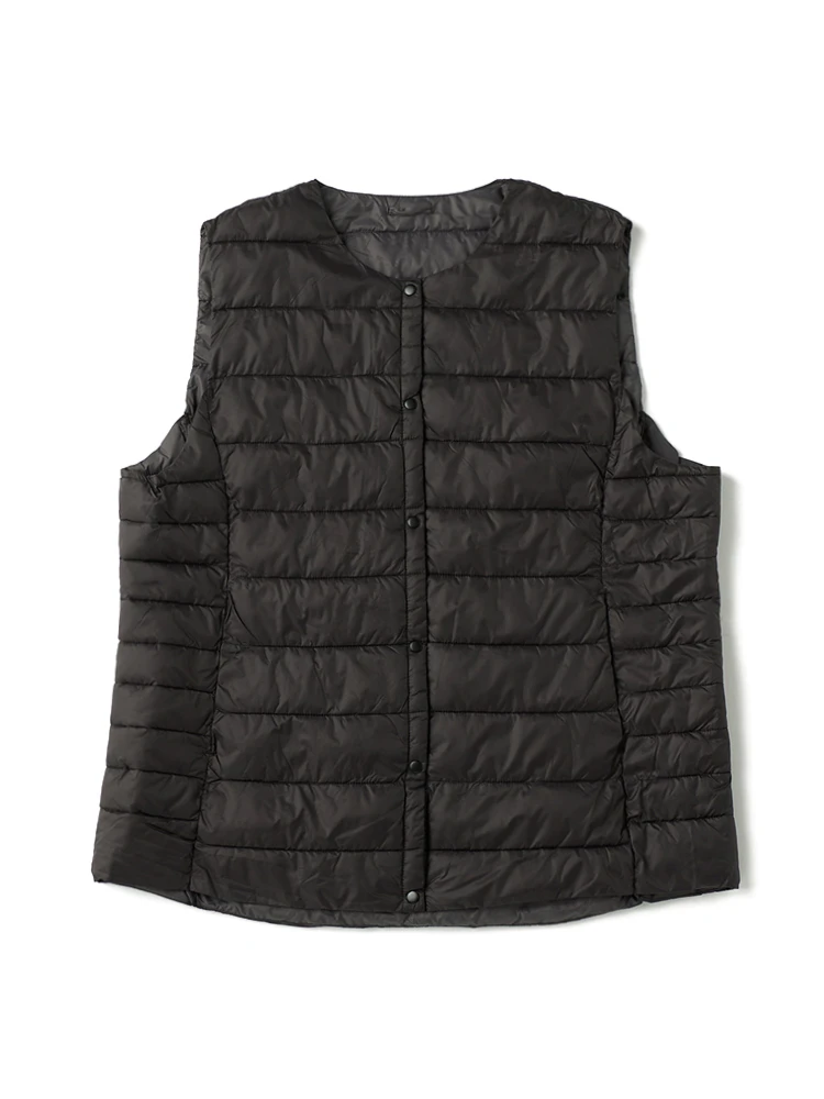 【Viola(ビオラ)】ノーカラーファイバーダウンベスト大きいサイズレディース