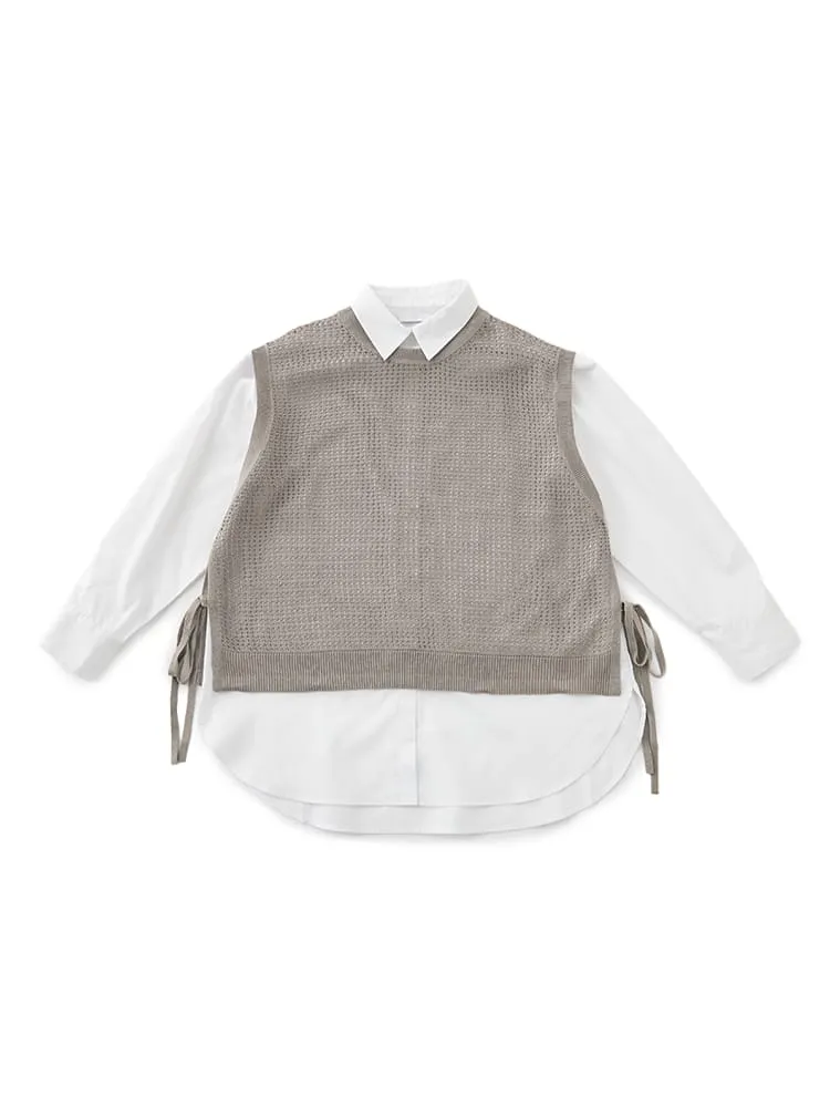 【Viola(ビオラ)】サイドリボン透かしベスト布帛アンサンブル