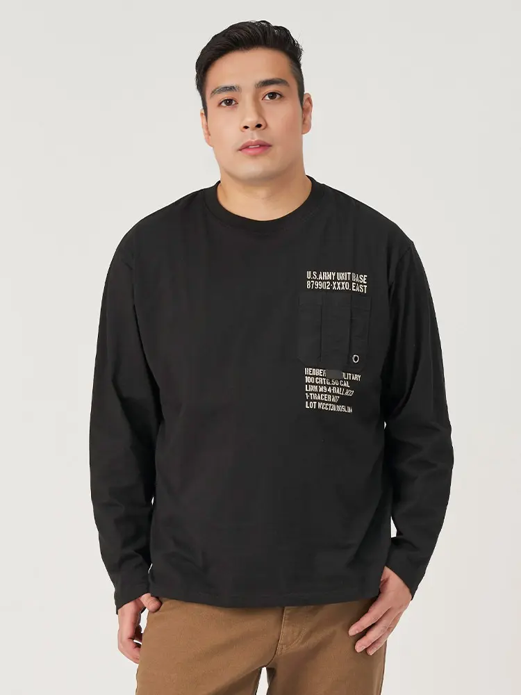 【REDBERETS(レッドベレー)】合繊ポケット長袖ミリタリーTシャツ大きいサイズ