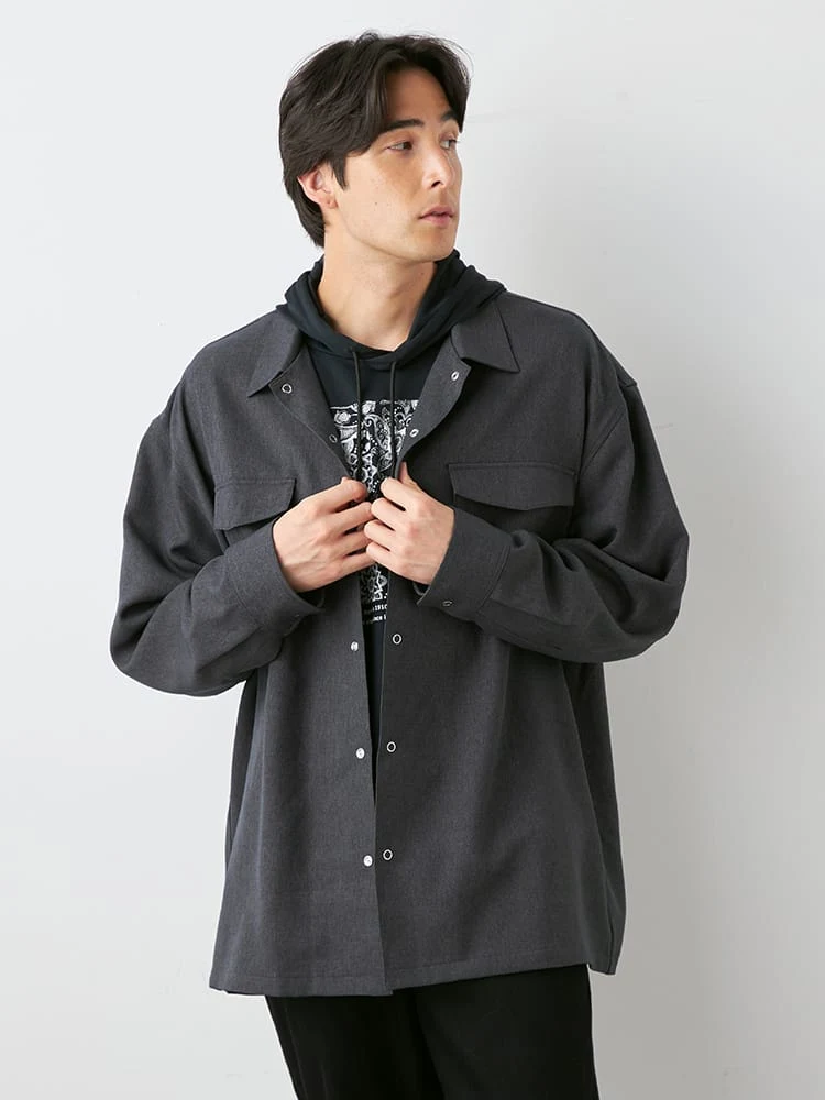 【TSC】モードストレッチオーバーシャツ大きいサイズ