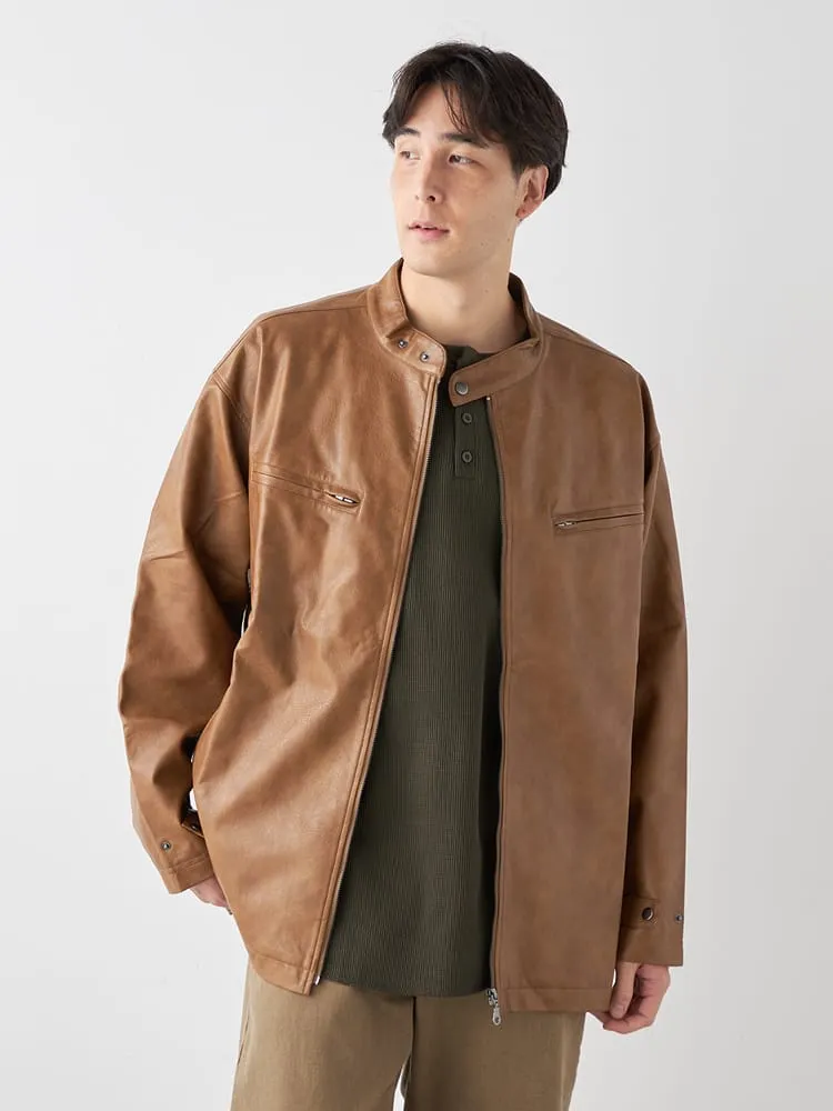 【WILDER&WEST】合成皮革ライダースブルゾン大きいサイズ