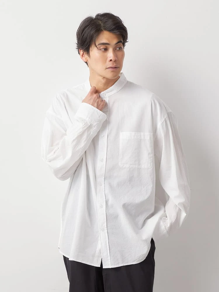 【TSC】綿ローンバンドカラーシャツ