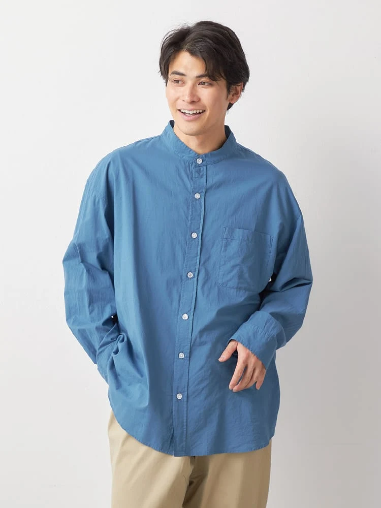 【TSC】綿ローンバンドカラーシャツ