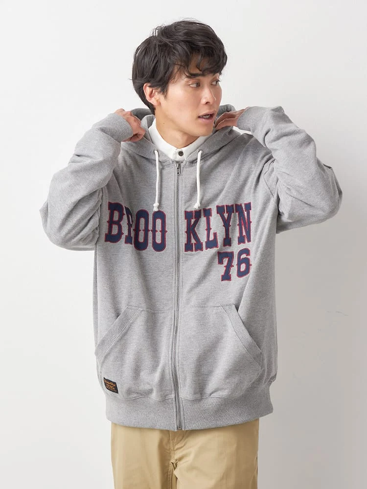 【WILDER&WEST】ミニ裏毛ツイルワッペンスウェットパーカー