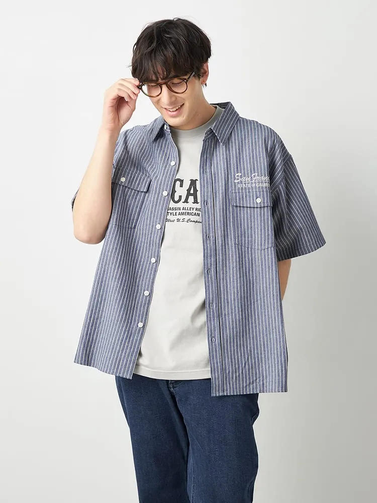 【WILDER&WEST】CRヘリンボーンストライプシャツ