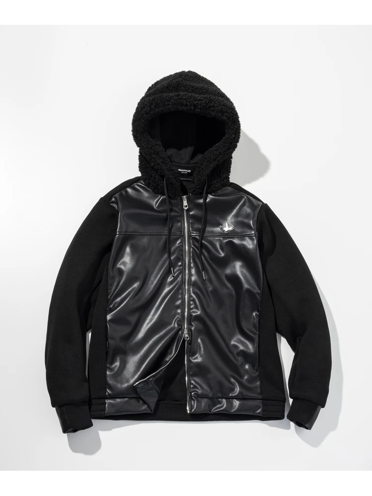【1PIU1UGUALE3RELAX】RIBCOMBISYNTHETICLEATHERPARKA