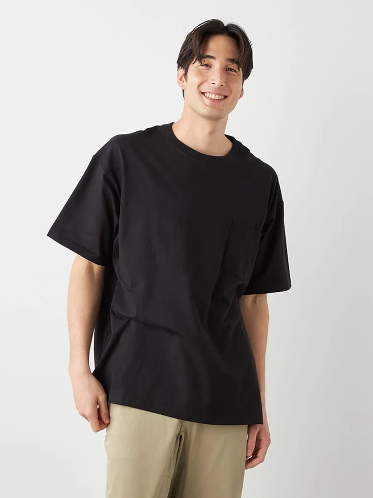 【EL.FO(エルフォ)】無地ポケット付きタフ衿クルーネック半袖Tシャツ大きいサイズ