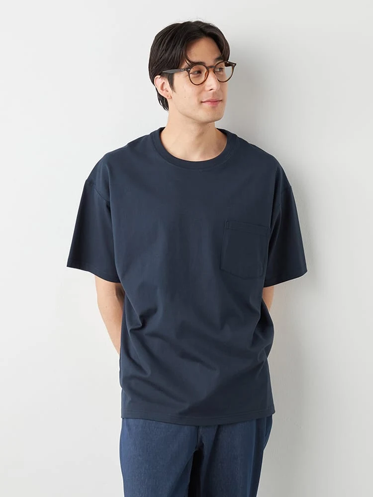 【EL.FO(エルフォ)】無地ポケット付きタフ衿クルーネック半袖Tシャツ大きいサイズ