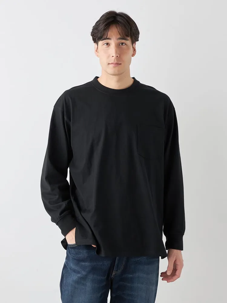 【EL.FO】無地ポケット付きタフ衿クルーネック長袖Tシャツ大きいサイズ