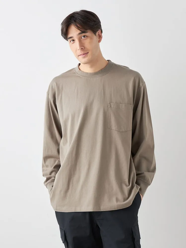 【EL.FO】無地ポケット付きタフ衿クルーネック長袖Tシャツ大きいサイズ