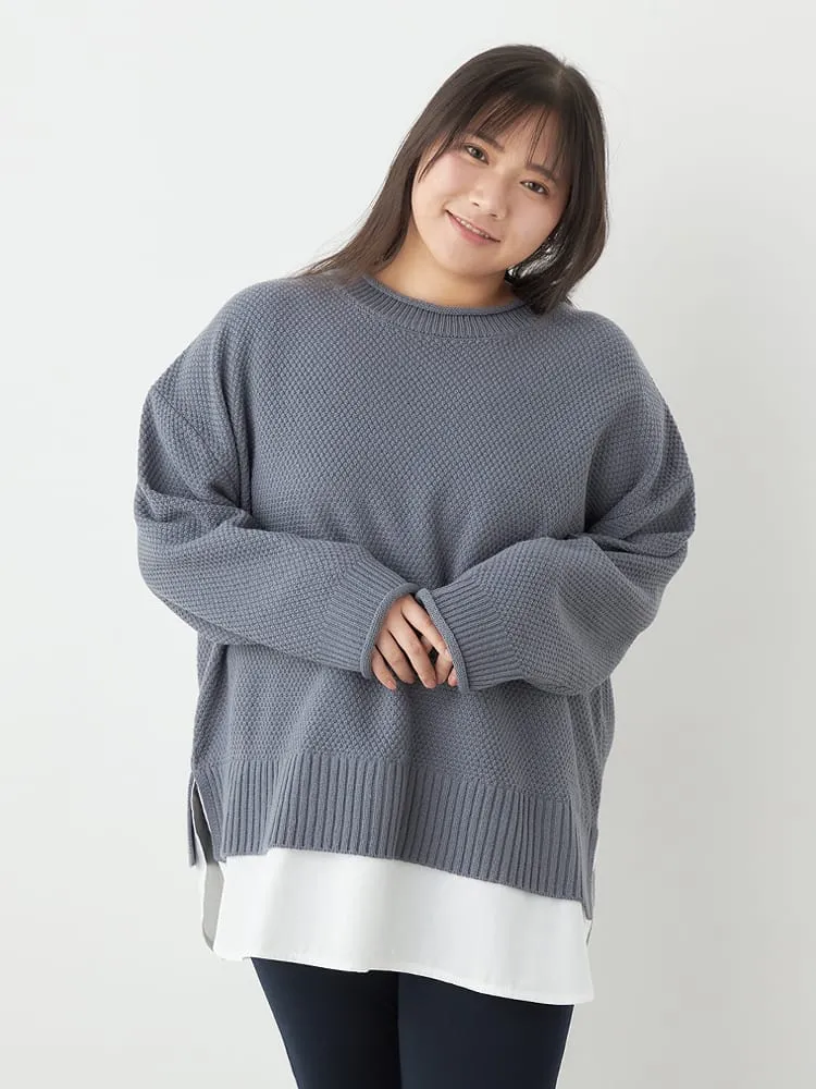 【NoJean(ノージーン)】鹿の子編み裾フェイクレイヤードセーター