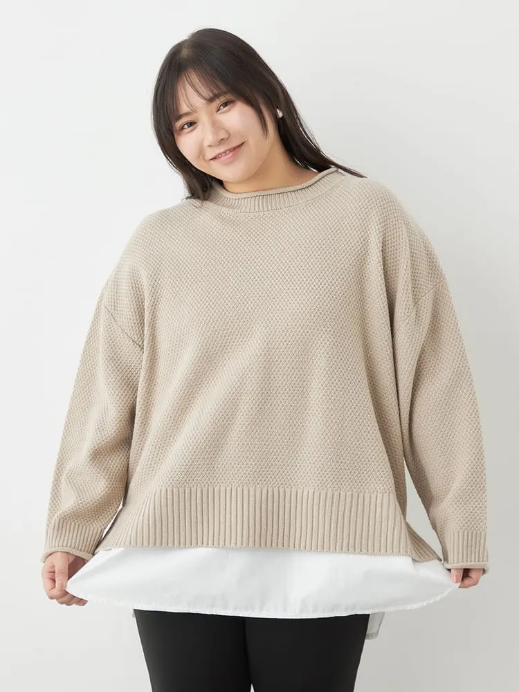 【NoJean(ノージーン)】鹿の子編み裾フェイクレイヤードセーター