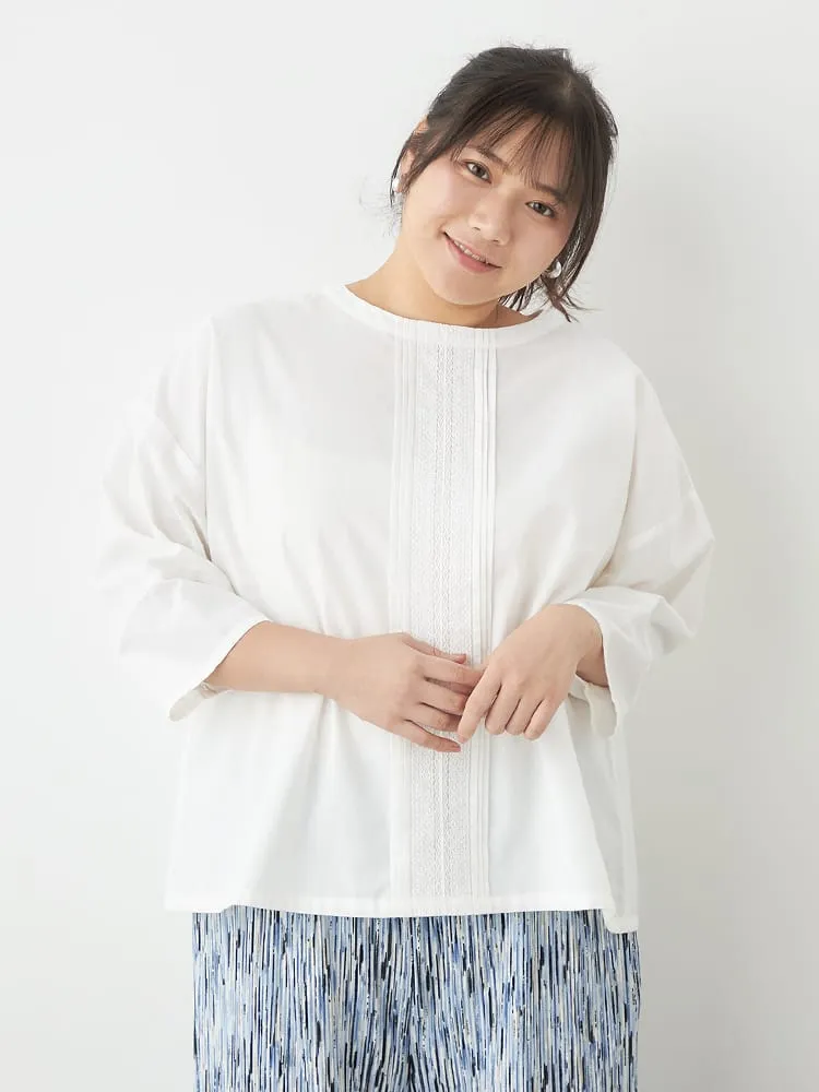 【NoJean(ノージーン)】ピンタック入りランタン7分袖シャツ