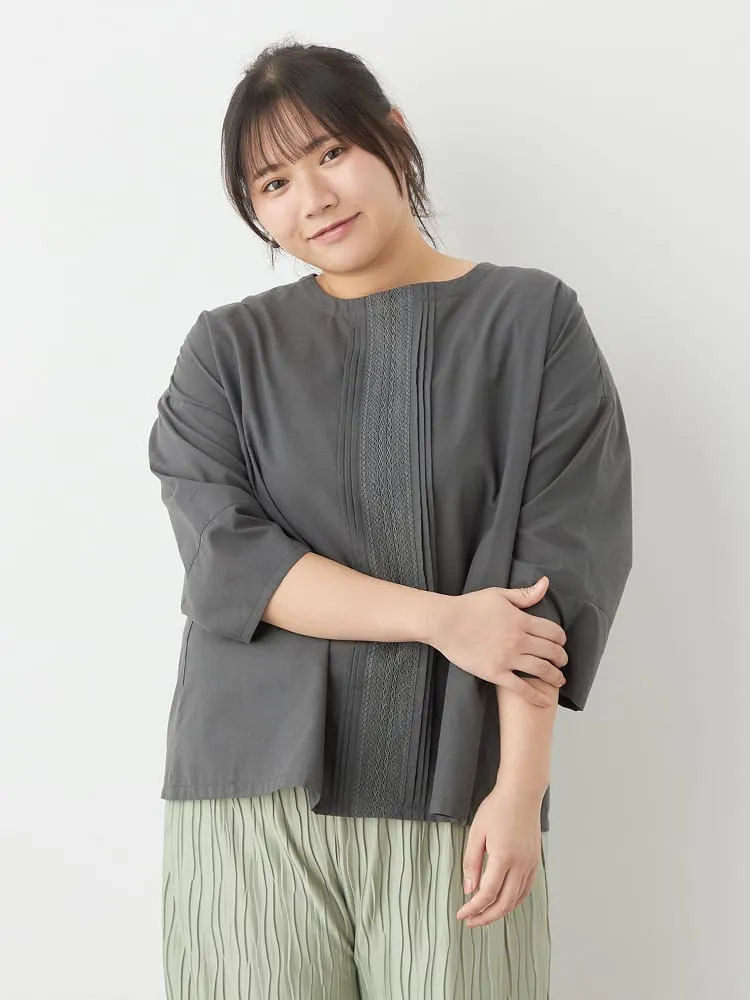 【NoJean(ノージーン)】ピンタック入りランタン7分袖シャツ