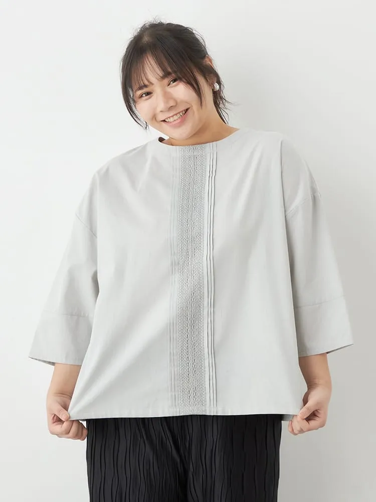 【NoJean(ノージーン)】ピンタック入りランタン7分袖シャツ