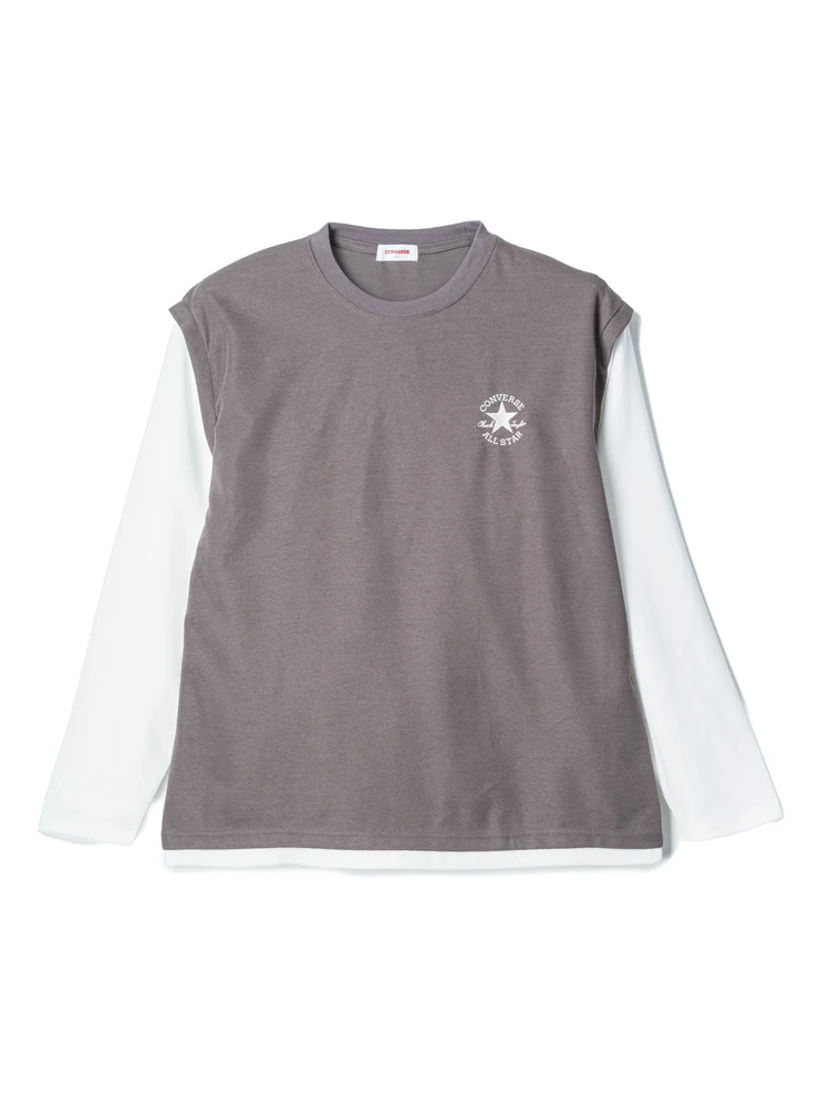【CONVERSE(コンバース)】鹿の子ベストフェイクレイヤードロングＴシャツ