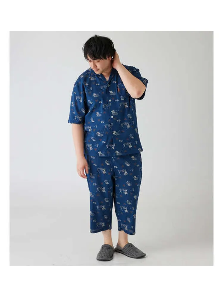 【marieclairehomme(マリクレールオム)】楊柳総柄半袖七分丈パンツパジャマ大きいサイズ