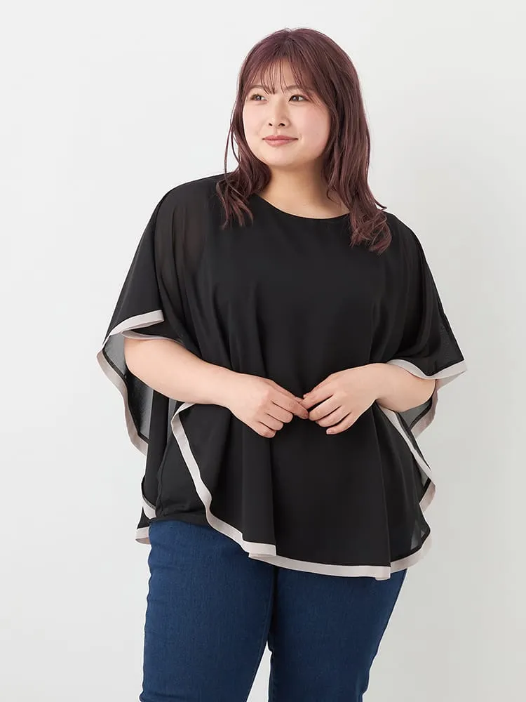 ポンチョ風シフォン使いフェイクアンサンブル