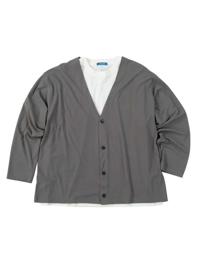 【COLLINS】ミニワッフル長袖カーディガン+天竺半袖Tシャツ＊カタログ商品大きいサイズ