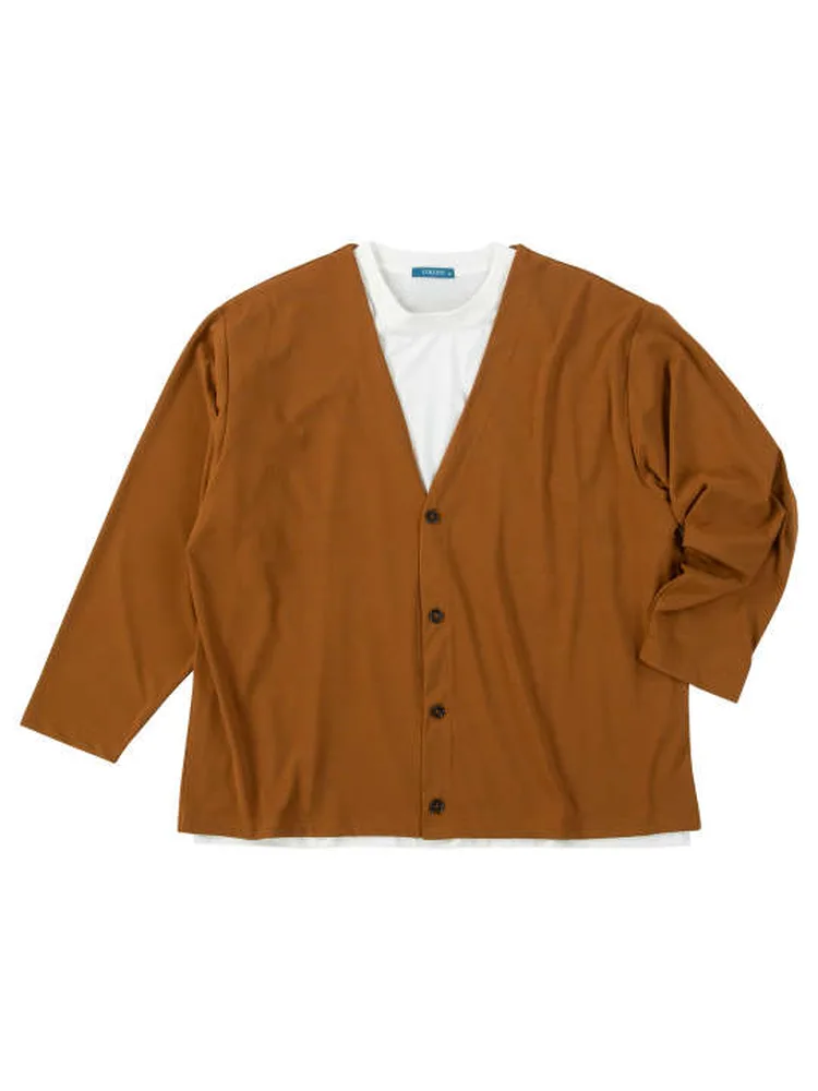 【COLLINS】ミニワッフル長袖カーディガン+天竺半袖Tシャツ＊カタログ商品大きいサイズ