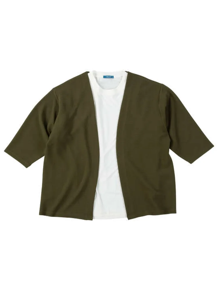 【COLLINS】ふくれジャガードトッパー七分袖カーディガン+天竺半袖Tシャツ＊カタログ商品大きいサイズ