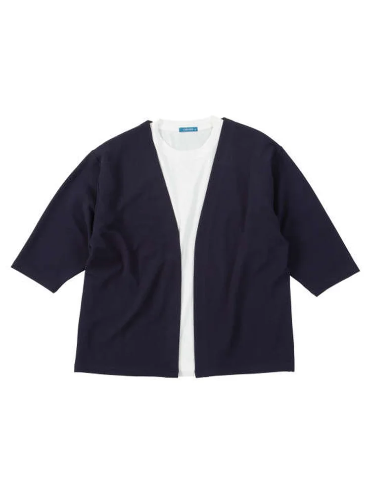 【COLLINS】ふくれジャガードトッパー七分袖カーディガン+天竺半袖Tシャツ＊カタログ商品大きいサイズ