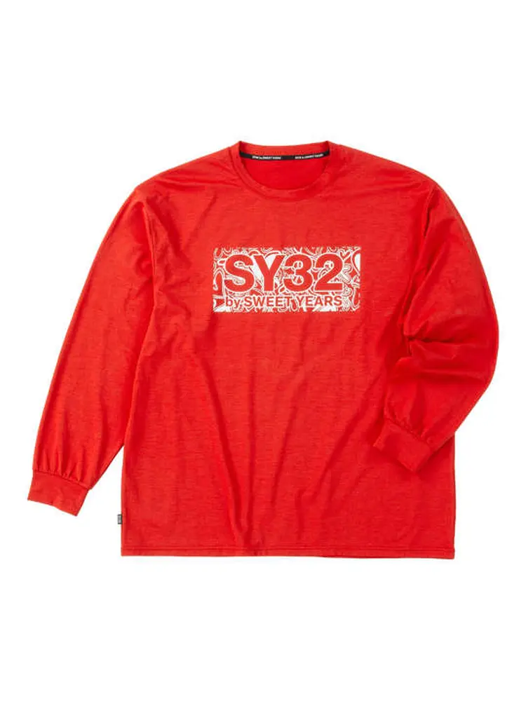 【SY32bySWEETYEARS(エスワイサーティトゥバイスィートイヤーズ)】ハートパターンボックスロゴ長袖Tシャツ＊カタログ商品大きいサイズ