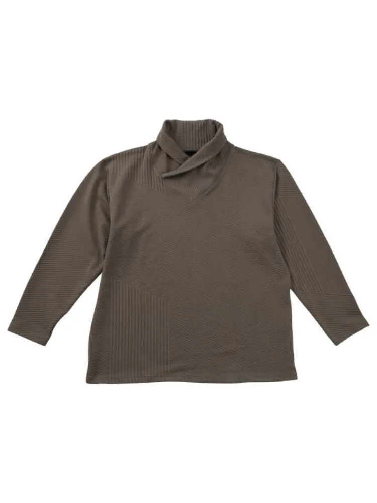 【TETEHOMME】バイアスパネル柄ボリュームネック長袖Tシャツ＊カタログ商品大きいサイズ