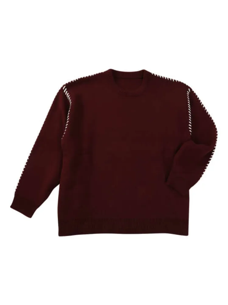 【PLES】7Gダブルジャガードクルーネックセーター＊カタログ商品大きいサイズ