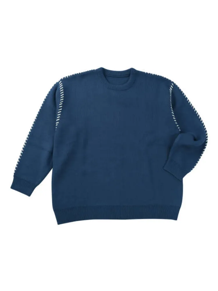 【PLES】7Gダブルジャガードクルーネックセーター＊カタログ商品大きいサイズ