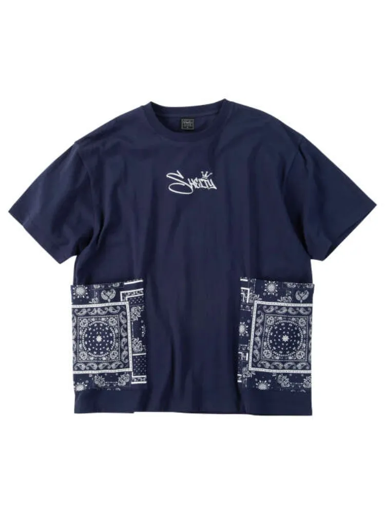 【SHELTY(シェルティ)】天竺刺繍バンダナ柄ポケット付半袖Tシャツ＊カタログ商品