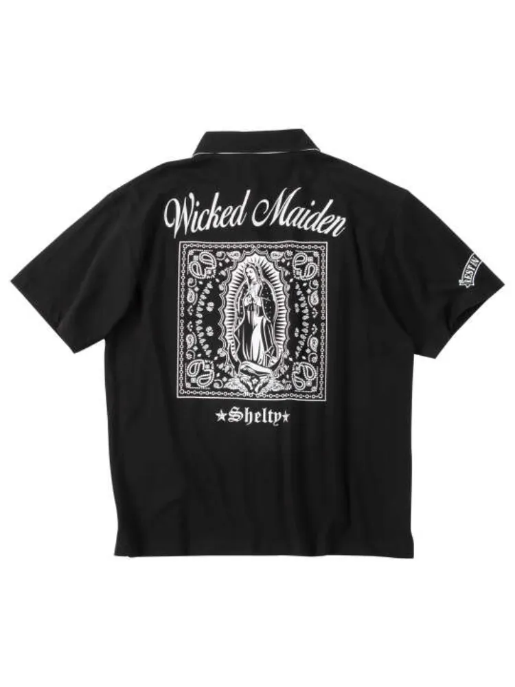 【SHELTY(シェルティ)】鹿の子刺繍&マリアプリント半袖ポロシャツ＊カタログ商品